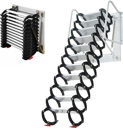 Scala per soffitta Gradini per soffitta fissati al muro Scale pieghevoli retrattili Scale per soffitta a discesa con dimensioni del telaio 27,6 x 27,6 pollici Altezza verticale 3 m