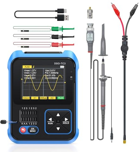 Jadeshay Oscilloscopio Digitale, DSO-TC3 Kit Oscilloscopio Portatile 3 in 1 Generatore di Segnale Tester con Schermo a Colori HD da 2,4 Pollici per Elettrotecnico