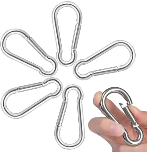 Carabiner Clip,6 Pcs 304 Stainless Steel M6 Carabiner Clip Heavy Duty, Small Carabiner Clips For Hiking, Camping, Fishing, Dog Leash & More, 60mm Carbine Hook Holds Upto 70Kg(Not for Climbing)