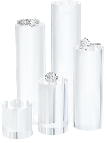 BENECREAT 5Pcs 5 Styles Clear Acrylic Display Cube 1.2/1.9/3.1/3.9/4.7 Inch Transparent Solid Cylinder Display Blocks for Photography Boutique Jewelry Cosmetic Crafts Closet Show