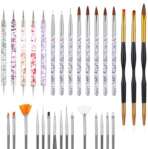 31Pcs Nail Art Brushes Tools Set Acrylic Nail Brushes Painting Pen Nail Dotting Tools Nail Pen Nail Art Painting Kit for Nail Art Diy & Professional Use