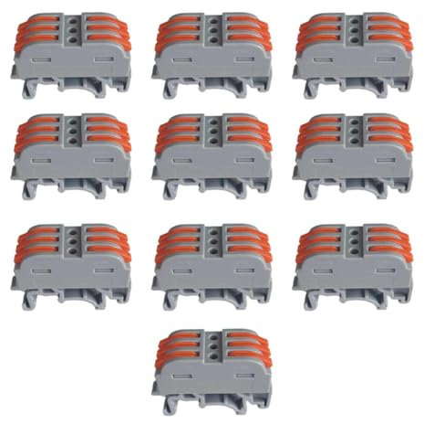 A2ZWORLD 10 pcs Connettori Veloce da Guida DIN, Morsettiera Leva Cavo Connettore Bilaterale (3 Porte)