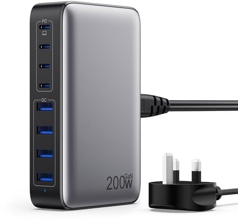 200W USB C Fast Charger Block,Upgraded GaN III 8-Port Charging Station Hub,PD 65W Laptop Charger Power Adapter Compatible with MacBook Pro/Air,Steam Deck,Dell XPS,iPhone 16 Pro/15,Galaxy S24/S23 etc