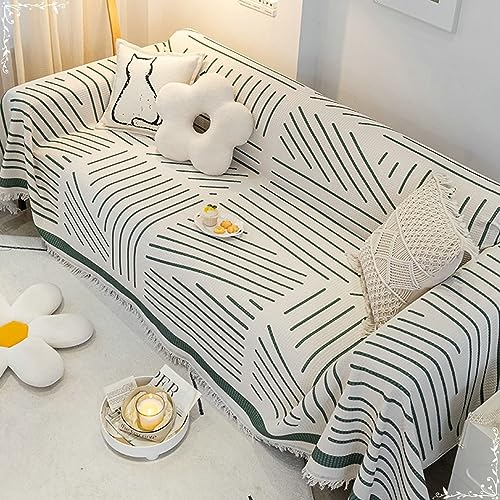Bishilin Sofabezug 1 Sitzer rutschfest, Überzug Sofa Ecksofa 180x130CM Grün Gestreift mit Quasten Couchbezug Katzenschutz Universal