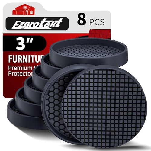 Ezprotekt Φ 76mm Möbeluntersetzer, Gummi-Möbelrollen, 8 Stück rutschfeste Möbelpolster, Bodenschutz für jeden Boden, Filz-Möbelgleiter für Hartholzböden, Stück Silikon-Möbeluntersetzer, Schwarz