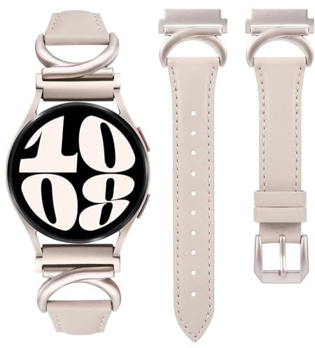 TOYOUTHS Leather Strap Compatible with Samsung Galaxy Watch 7/6/5/4/Active 2 40mm 44mm/Watch 6 Classic Band, Women 20mm Elegant Slim Dressy Leather Strap with C-Shape Metal Buckle, Starlight/Starlight