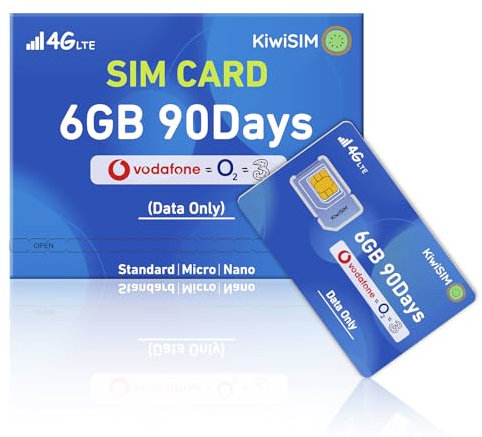 Data Only SIM Card 6GB 3 Months, Pay as You Go IoT Card, 4G SIM Card Compatible with Vodafone Three and O2 Networks, Cellular Data Card for Security Camera/WiFi Router, Activate Needed, No Contract