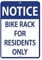 Notice Bike Rack for Residents Only Parking Sign Warning Tin Sign 8x12 inches