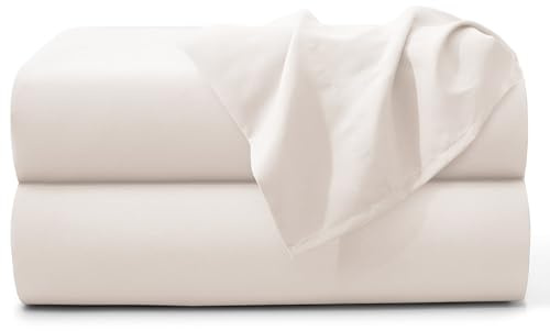 MOONLIGHT20015 Flat Sheet 100% Egyptian Cotton Bed Sheets 200 Thread Count Hotel Quality Sheet - Breathable and Wrinkle Resistant Non Iron Top Sheet (Cream, Super King [2 Pack])