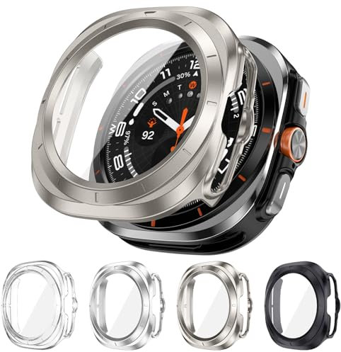 Neitra [4 Pièces] Coque pour Samsung Galaxy Watch Ultra 47mm Accessoires, Coques avec Protecteur D'écran en Verre Trempé, étui de Protection Intégrale, Boîtiers de Protection pour Galaxy Watch Ultra
