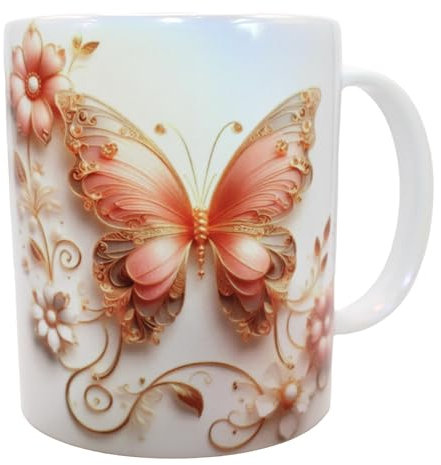 Shopi Zone Taza de cerámica blanca metalizada, elegante taza con decoraciones doradas y mariposas, taza creativa, tazas únicas para momentos inolvidables
