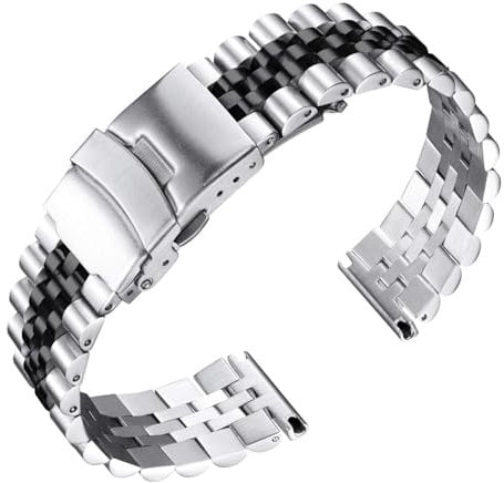 BINLUN Edelstahl Uhrenarmband Metall Uhrenarmbänder für Herren Damen Metallarmband mit Sicherheitsverschluss 18mm 20mm 22mm 24mm 26mm Armband Zwei Ton (Silber + Schwarz, 22mm