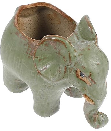 POPETPOP Ceramic Elephant Flower Pot Succulent Planter Decorative Indoor Plant Pot Breathable Pottery for