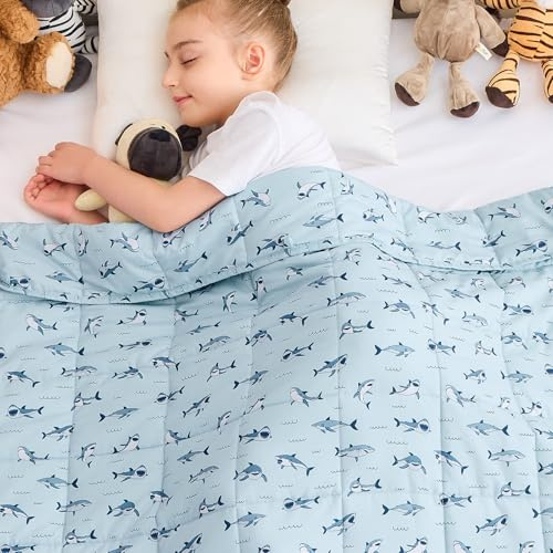 yescool Shark Weighted Blanket 3 Pounds Cooling Weighted Lap Blanket, Heavy Blankets for Sleeping, Weighted Throw Blanket Gift for 20-40lbs, 36x48