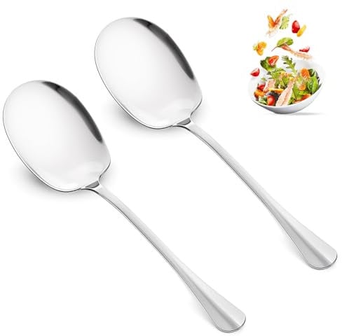 JIEYAO 9.8“ Large Serving Spoons Stainless Steel, 2 Pcs Metal Solid Cooking Spoon, Foodgrade Serving Utensils of Spoons Set Big Ladle Catering Spoons for Salads Pasta Platters Mashed Buffets(Square)