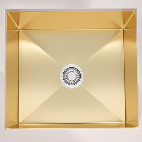 Fregadero dorados Cocina,1 Seno,Acero Inoxidable Fregadero Bajo Encimera o Sobre Encimera con Filtro de Drenaje [50X45CM-Dorados]