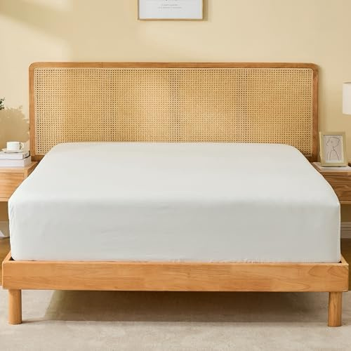 GOKOTTA Queen Fitted Sheet Only - Stay Put, Soft & Durable - Cream White