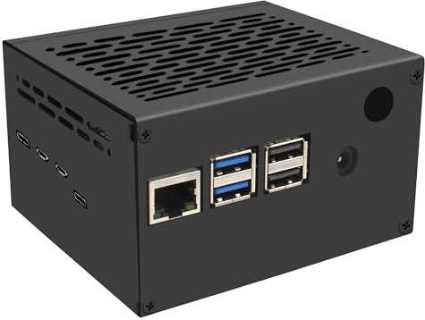 Geekworm X1206-C1 Metal Case for Raspberry Pi 5 and X1206 UPS | Supports Active Cooler & Top PCIe M.2 NVMe SSD HAT, VESA Wall Mount, Extended Internal Space