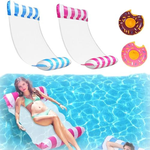 ClcIosis 4 colchones de aire con red, hamaca de agua con red, alfombrilla de natación, hamaca de agua para sillones, colchones, asiento, piscina, playa, juguete acuático