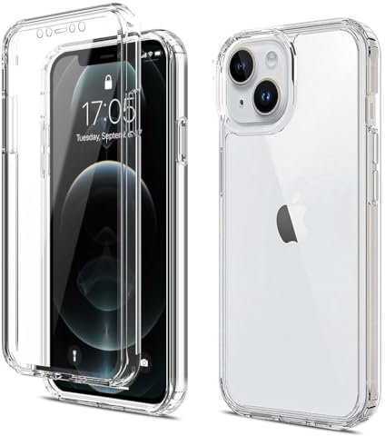 Apple iPhone 15 Front and Back Case, Transparent Clear Fully Protection PC Hard Soft Cover Bumper Shockproof For iPhone 15