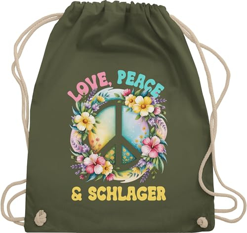 Geschenk mit Namen personalisiert by Shirtracer Turnbeutel Rucksack - Love Peace Schlager Party Outfit I Schlagerparty I Peacezeichen - Unisize - Olivgrün