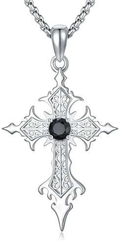 Midir&Etain Silber/Schwarzer Gotische Kreuzkette für Herren Damen 925 Sterling Silber Christliche Glaube Schmuck Valentinstags Geburtstags Geschenke