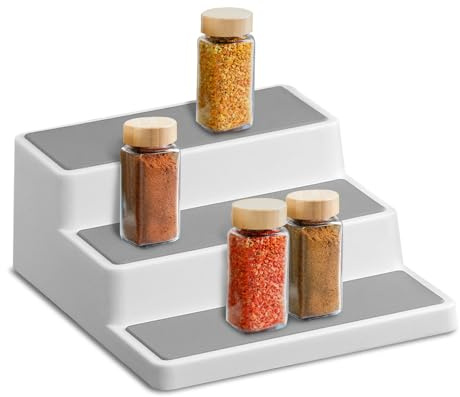 GEEZY 3 Tier Spice Rack for Inside Cupboard - Non Slip Kitchen Cupboard Organiser, Tiered Shelf for Jars Tins Cans Seasonings & Condiments - Space Saving Countertop & Pantry Organiser 19.5x24.5x8.5cm