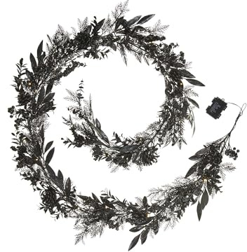 9ft Pre-lit Black Pine Garland with Dual LED Lights, Timer & 12 Modes
