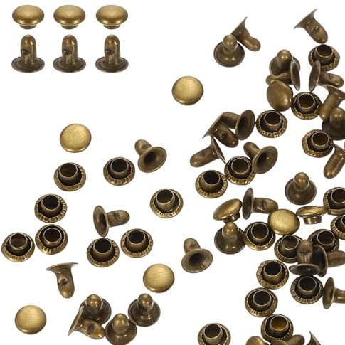 QUARKZMAN 100 Pcs Rivet à Visser de Remplacement en Métal, 5mm x 5mm x 5mm Rivets tubulaires en Acier au Carbone, Kit de Fixation pour Cuir pour Sacs, Livres, Colliers, Laisses, Bronze