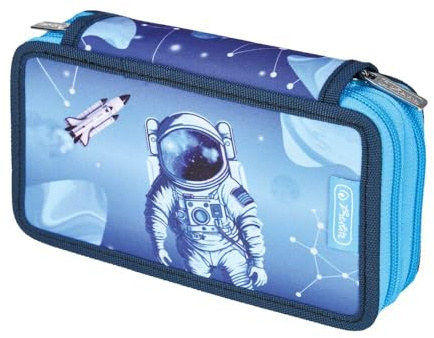Herlitz Federmäppchen Doppel mit Ausrüstung, Kinder Tasche für Schulutensilien, Funktionelles Utensilien-Set für Schüler, Cosmic Explorer
