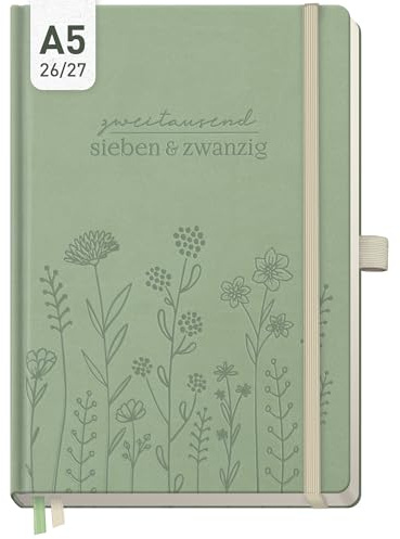 Häfft® Wochen-Notiz-Kalender 2026 2027 A5 Fine Flowers salbei | 17 Monate Buchkalender mit Wochenplaner & großem Notizfeld von Aug. 26 - Dez. 27 Terminplaner Terminkalender Wochenkalender