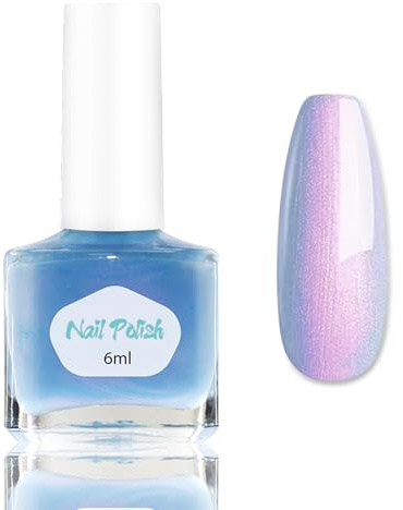 Perle Nagellack Blau - Meerjungfrau Hellblau Nagellacke mit Rosa Schimmer - Langanhaltender Schnelltrocknender Nagellack Ungiftig - Glänzender Perlmutt Glitter Nail Polish Für Frauen(Light Blue, 6ml)