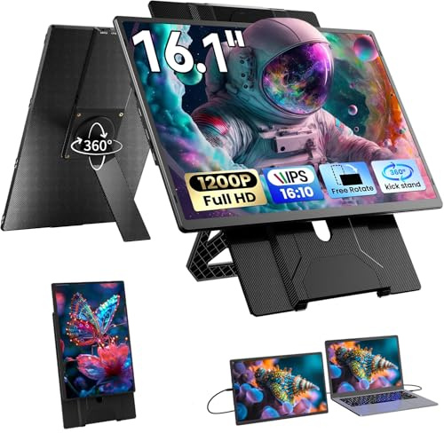 Blackview 16 Portable Monitor, Laptop Screen FHD 1200P IPS [360° Lightweight Rotating Magnetic], Plug & Play for Business Travel, Support Mac/Windows/Android