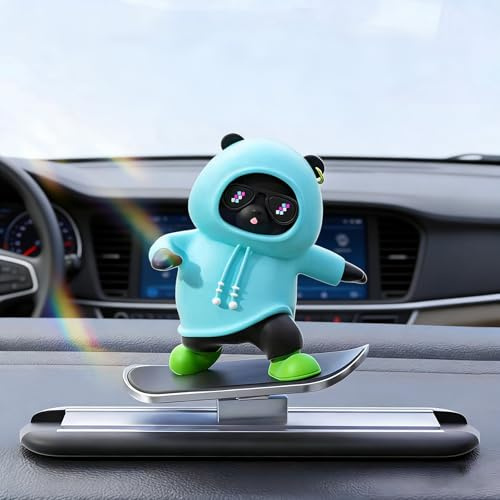 XIAOFEIDAFA Skateboard Bear Car Dashboard Ornament for Dacia Duster II 2022-2025, Interactive Shaking Interior Decoration Sliding Bear Toy Aesthetic Auto Accessory,Blue
