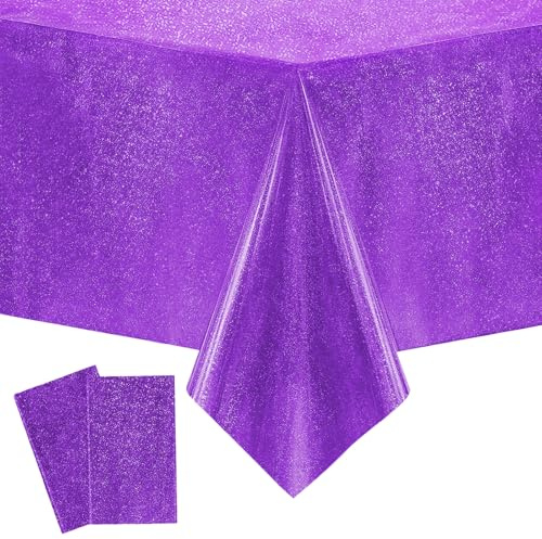flintronic 2 Pcs Tovaglia Glitter Viola in Plastica, 137 * 274cm, Tovaglia Compleanno, per Feste e Picnic, Compleanni, Matrimoni e Altro