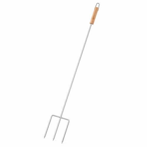 Marshmallowspieß mit Holzgriff, langer Grillspieß aus Stahl für Lagerfeuer, Feuerstelle und Feuerschale, Feuer-Spieß mit Aufhängering für Marshmallows und süße Snacks, 75,2 cm