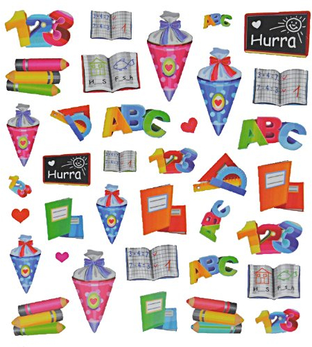 alles-meine.de GmbH 36 TLG. Set Sticker/Aufkleber - Schulanfang Schultüte - Zuckertüte Schulbeginn Stifte Schule Ranzen ABC Hefte