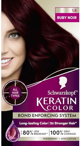 Schwarzkopf Keratin Permanent Hair Dye Cream, 1.8 Ruby Noir, Professional Quality Color for Up to 100% Gray Coverage, Bond Enforcing System