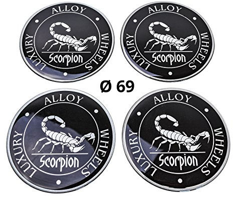 4x Silikon Aufkleber / Embleme für Nabenkappen | Motiv: Skorpion | Durchmesser: 69 mm