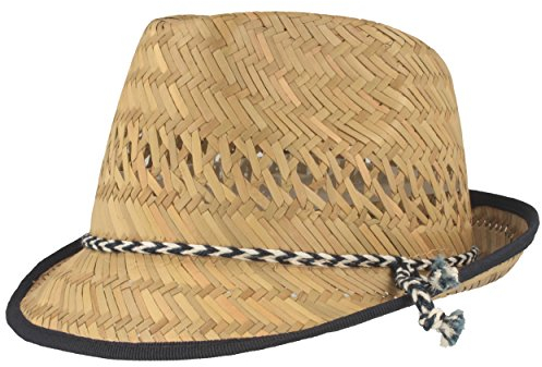 Kinder Strohhut | Sommerhut | Sonnenhut - 100% Stroh - Für Junge & Mädchen - Besonders Leicht & Bequem mit Blau-Weißer Kodel-Garnitur, Natur, 50