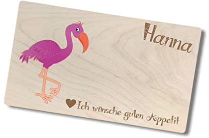 Frühstücksbrettchen Flamingo personalisiert Brettchen aus Holz individuelle für Kinder mit Namen Vesperbrett mit Spruch Vesperbrett mit Wunschnamen Flamingo Brettchen