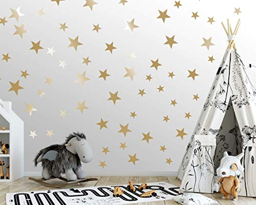 ELES VIDA - 25 Sterne Wandtattoo fürs Kinderzimmer - Wandsticker Set - Pastell Farben, Baby Sternenhimmel zum Kleben Wandaufkleber Sticker Wanddeko - Wandfolie, Kleinkinder, Rauhfaser Gold