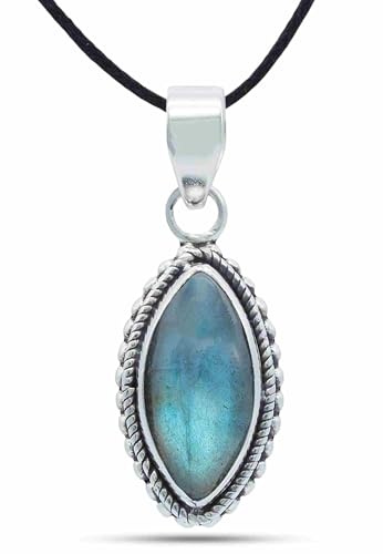 mantraroma Kettenanhänger 925 Silber Labradorit grün blauer Stein Edelstein Kettenanhänger Damen Sterling Silber Halskette Anhänger Geschenk (MAH-118-05)