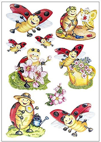 Ideen mit Herz Stickerbogen 3-D Relief-Sticker | Hochwertig geprägt mit 3-D-Effekt | Din A4 Bogen mit verschiedenen Motiven (Marienkäfer Lucky Lo)