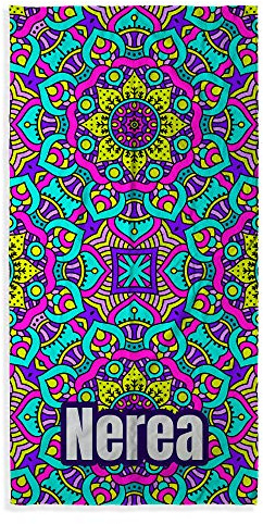 LolaPix Strandtuch Mandala. Personalisiert Strandtuch. Strand Badetuch mit Namen. Personalisierte Handtuch. Personalisierte Geschenke. Verschiedene Designs und Größen. Mandala FLUOR