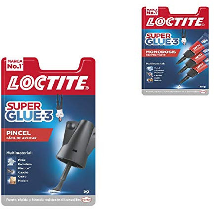 Loctite Super Glue-3 Pincel, pegamento transparente con pincel aplicador, adhesivo universal de triple resistencia + Super Glue-3 Original Mini Trio, pegamento universal con triple resistencia