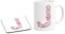 Personalised Initial J Any Letter Pink Roses Floral Mug and Coaster Set Coffee Tea Cup