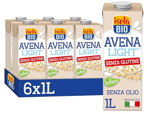 ISOLA BIO Bevanda di Avena Senza Olio Biologica, Senza Zuccheri Aggiunti, 100% Ingredienti Naturali, a Basso Contenuto di Grassi, per Vegetariani e Vegani, 6 Confezioni da 1 Litro