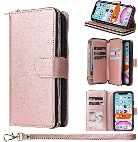 ZCDAYE Handyhülle für iPhone 11 Max mit Kartenfächern, Premium Lederhülle Frauen Praktische Brieftasche Geldbörse Wallet Case für iPhone 11 Max (6.5 inches), Roségold