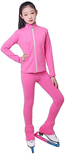 Kmgjc Eiskunstlauf-Jacke mit Hose, Mädchen, Schlittschuh-Oberteil, Strass, Fuchsia, L